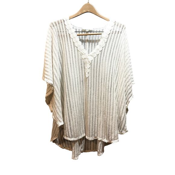 Francesca’s open knit oversized white top beach cover up v neck women’s one size - Picture 1 of 9